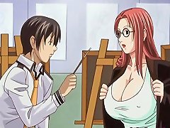 Animated Red-haired Anime Girl With Large Breasts
